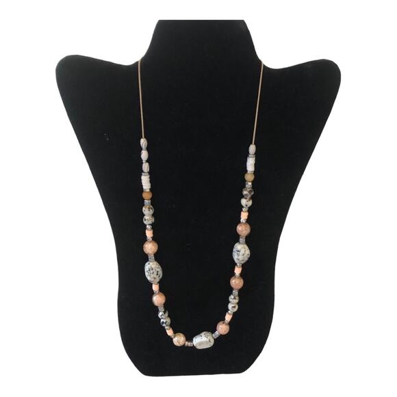 Linda For Chicos Neutral Speckled Multi Shape Beaded Single Strand Necklace - Picture 1 of 11